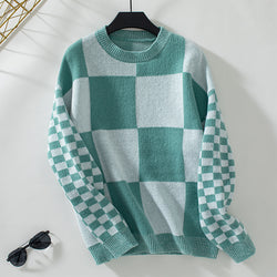 Contrast Color Check Pullover Women Knitted Sweater Autumn Winter All Matching Women Top