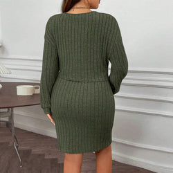 Plus Size Women Clothing Simple Office Dress Autumn Winter Adult Lady like Woman Office Worker Two Piece Short Dress