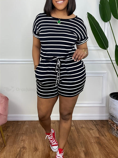 Plus Size Crew Neck Casual Loose Comfortable Striped Suit