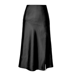 High Waist Glossy Satin Skirt High End Silky Solid Color Split Long Skirt Large Swing Skirt Women