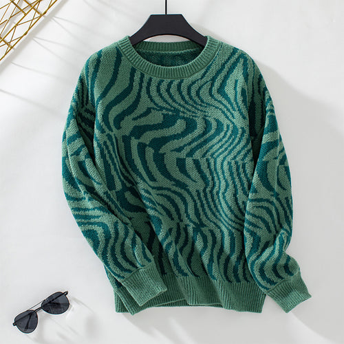 Zebra Pattern Pullover Women Clothing Knitwear Autumn Winter Pullover round Neck Sweater for Women