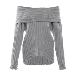 Autumn Winter Trendy Irregular Asymmetric off Neck Design Loose Casual Sweater Long Sleeve Sweater