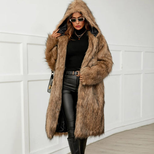 Faux Fur Coat Women Faux Fur Hooded Coat Warm Keeping Cold Proof Coat