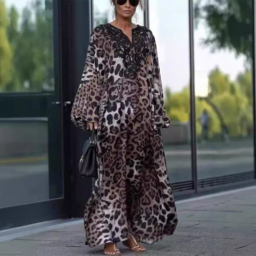 Autumn Loose Leopard Print Long Sleeve Dress