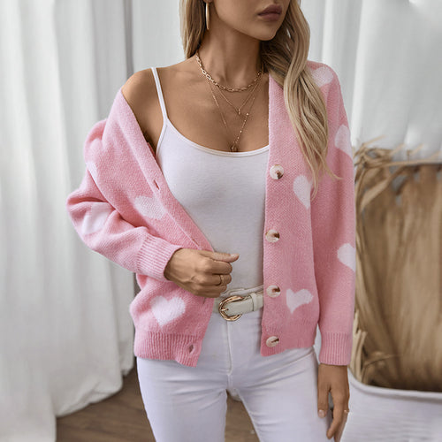 Women Knitwear Autumn Winter Love Single Breasted Loose Sweater Cardigan Women