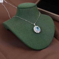 Ice Flower Blue Elegant Silver  Clavicle
