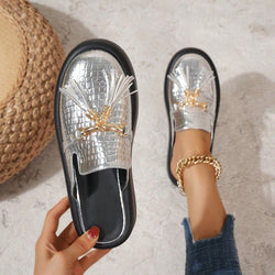 Thick Bottom Metal Buckle Muller Half Slippers Spring Autumn plus Size Stone Pattern Sandals Women