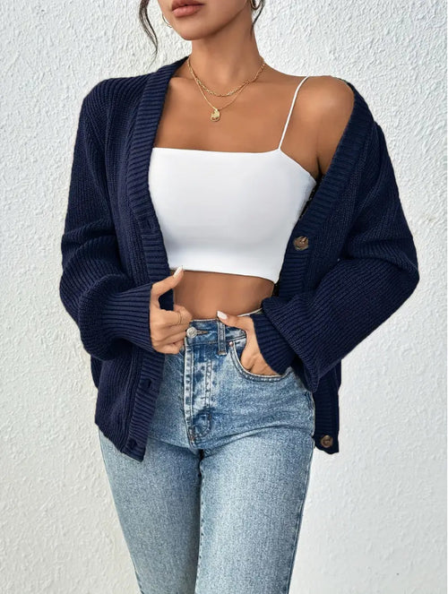 Women Clothing Sweater V neck Cardigan Autumn Winter Solid Color Sweater Casual All Match Knitted Coat