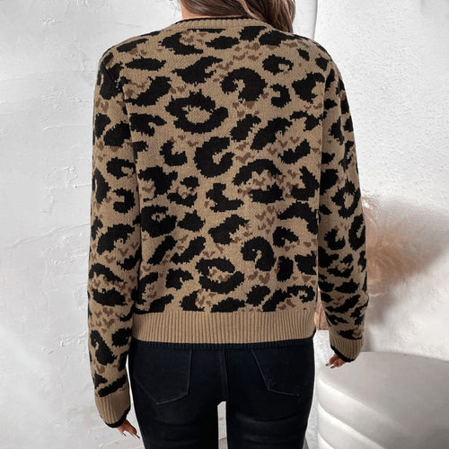 Popular Leopard Bow Lace up Sweater Autumn Winter Cardigan Knitted Top for Women