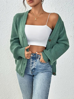 Women Clothing Sweater V neck Cardigan Autumn Winter Solid Color Sweater Casual All Match Knitted Coat