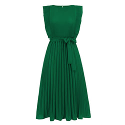 Ruffle Sleeve Folding Pleated Dress Solid Color