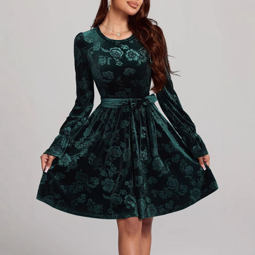 Autumn Winter Women Clothing Long Sleeve Printing Pleuche Dress