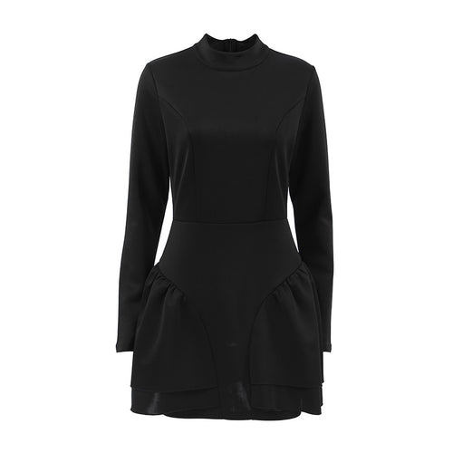 Fall Winter High Neck Ruffled Dress Women Short Dress