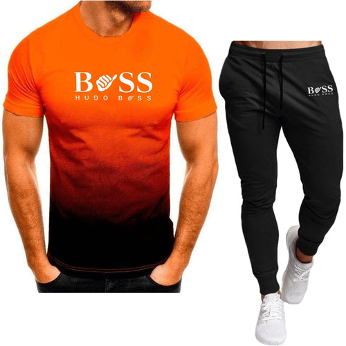 NEW Summer hot Men's T-Shirt + Pants Suit Men's Sports Suit Brand LOGO Printing Casual Fashion Cotton Short Sleeves T-shirt sets