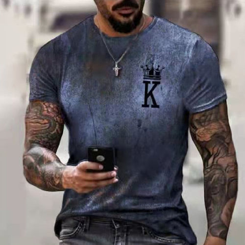 Summer Men's Striped K T-shirt 3d Print Short Sleeve Sweatshirt King K/ Spades A Pattern Harajuku T Shirt Oversized Mens Tee Top
