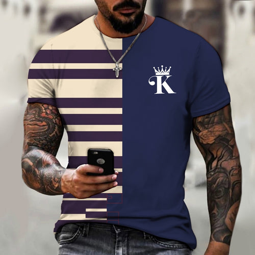 Summer Men's Striped K T-shirt 3d Print Short Sleeve Sweatshirt King K/ Spades A Pattern Harajuku T Shirt Oversized Mens Tee Top