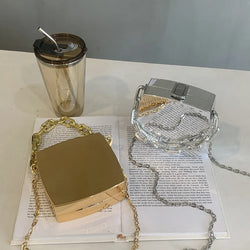 Clutch Bag Gold Silver PVC Box Design Party Evening Chain Shoulder Crossbody Bags Mini Purses and Handbags