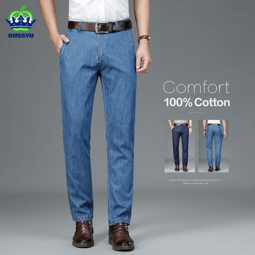 High Quality Spring Summer Men's Business Jeans Classic Cotton Straight Stretch Brand Denim Pants Twill Overalls Trousers 40 42