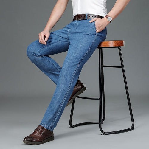 High Quality Spring Summer Men's Business Jeans Classic Cotton Straight Stretch Brand Denim Pants Twill Overalls Trousers 40 42