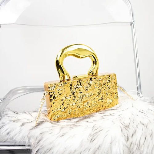 Gold Silvery Acrylic Box Bags Clutch Evening Bag Elegent Chain Shoulder Bag  Handbag For Wedding