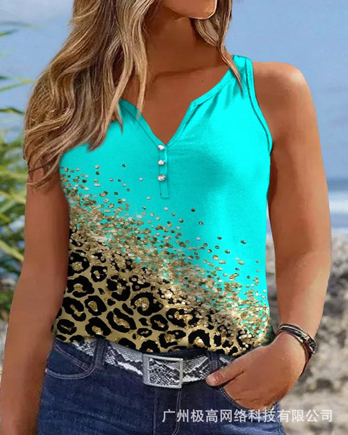 Leopard Print Notch Neck Tank Top Women Sleeveless V Neck Camis Spring Summer Dress