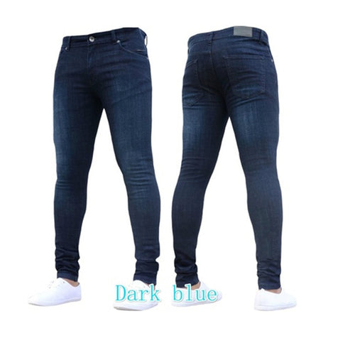 Heren Jeans Broek Slim Fit Stretch Mid Taille Denim Potlood Broek Man Casual Pure Kleur Skinny Zwarte Jeans Pantalones Vaqueros 