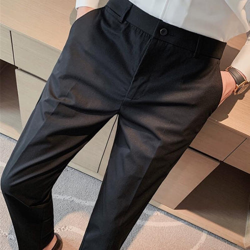 Men Dress Pants High Waist Trousers 2023 Autumn New British Style Straight Slim Fit Suit Pants Solid Casual Fashion Men Clothing