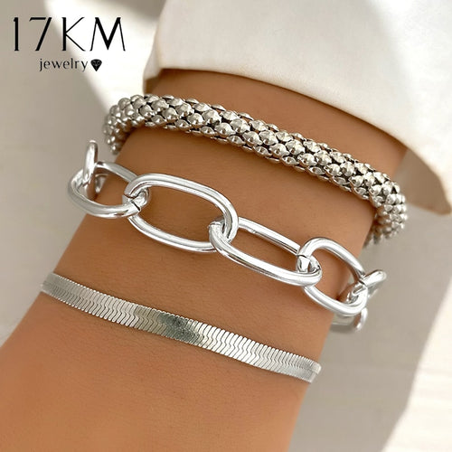 17KM Wide Adjustable Bracelets Set Metal Gold Color Bracelets for Women
