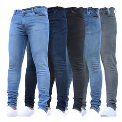 Men Jeans Pants Slim Fit Stretch Mid Waist Denim Pencil Trousers Man Casual Pure Color Skinny Black Jeans Pantalones Vaqueros