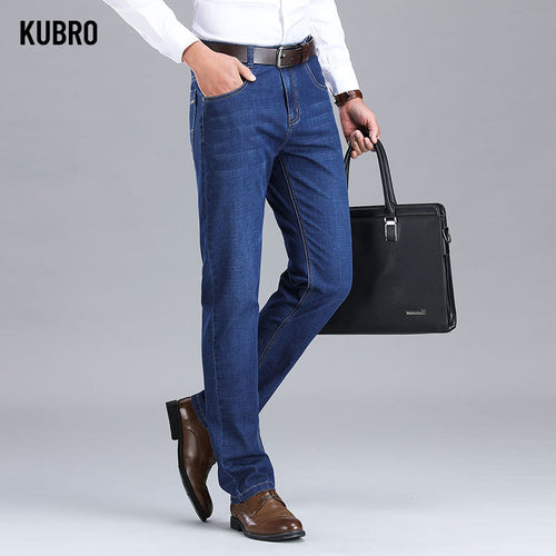 KUBRO Man Spring Autumn Luxury Brand Jeans Business Casual Upscale Male Four Seasons Wear Stretch Comfortable Blue Black Pants