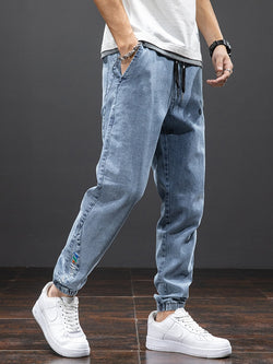 Lente Zomer Zwart Blauw Cargo Jeans Mannen Streetwear Denim Jogger Broek Mannen Baggy Harem Jean Broek Plus Size 6XL 7XL 8XL 