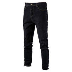 AIOPESON Cotton Stretchy Blue Jeans Men Casual Solid Color Mid Waist Mens Denim Pants Autumn High Quality Zipper Jean for Men