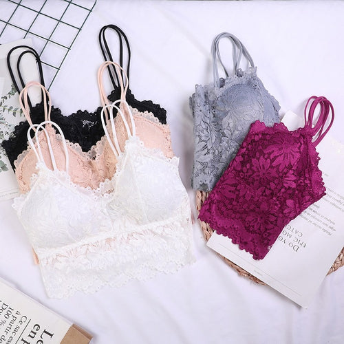 Women Lace Bras Top Comfortable Bralette Solid Color Sexy Underwear Vest Female Hollow Out Wireless Lingerie Seamless Bra