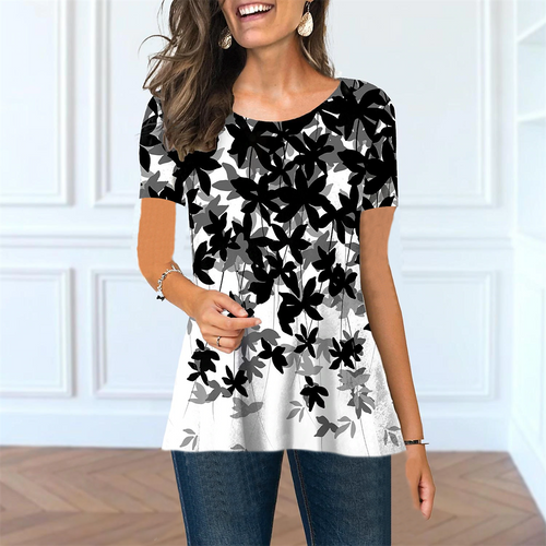 Summer Women's Floral 3D Print Loose Short Sleeve Top