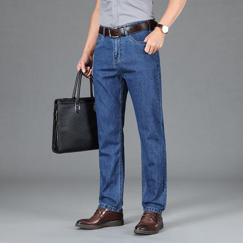 Hoge kwaliteit jeans heren merk denim 100% katoen heren zakelijke losse rechte lange broek 