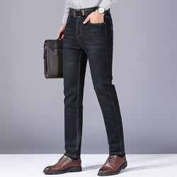 New Fashion European American Style Stretch Men Jeans Men's Denim Pants Slim Straight Deep Blue Gentleman Size 28-38
