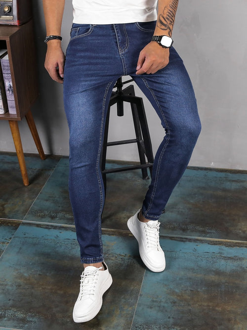 Fashion Classic Blue Jeans Pants for Men Casual Skinny Cotton Stretchy Slim Fit Hip Hop Denim Pants Men Jogging Trousers 2023
