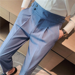 Men Dress Pants High Waist Trousers 2023 Autumn New British Style Straight Slim Fit Suit Pants Solid Casual Fashion Men Clothing