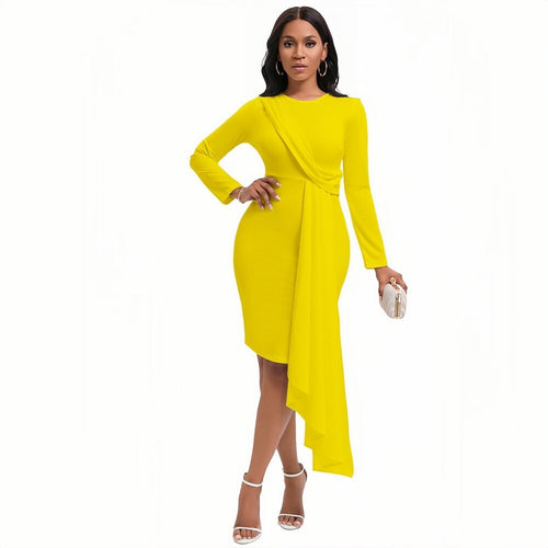 Women's Fashion Long Sleeved Beauty Temperament Elegant OL Pencil Skirt Casual Long Street Commuting Solid Color Slim Dress