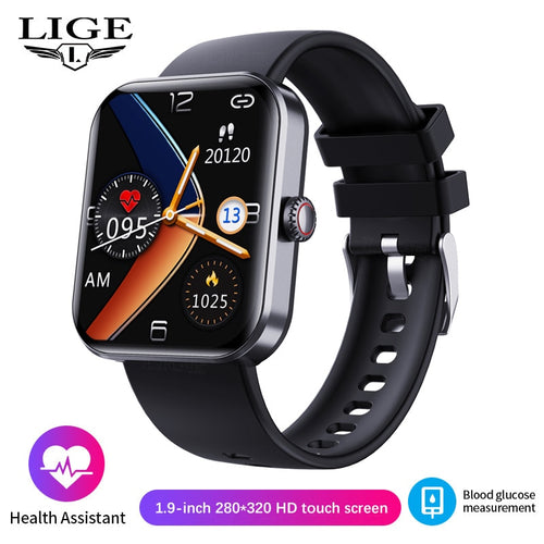 LIGE 1.90 inch HD Screen Smart Watch Men Professional Sports Bracelet Blood glucose Monitoring Temperature
