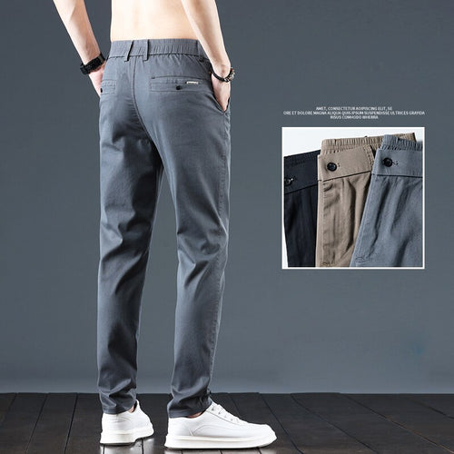 Summer Good Stretch Smooth Trousers Men Business Elastic Waist Korean Classic Thin Black Gray Blue Brand Casual Suit Pants Male