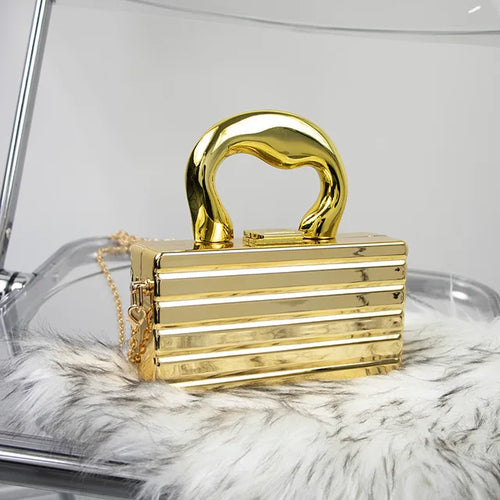 Gold Silvery Acrylic Box Bags Clutch Evening Bag Elegent Chain Shoulder Bag  Handbag For Wedding