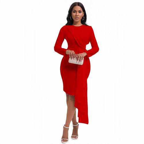 Women's Fashion Long Sleeved Beauty Temperament Elegant OL Pencil Skirt Casual Long Street Commuting Solid Color Slim Dress