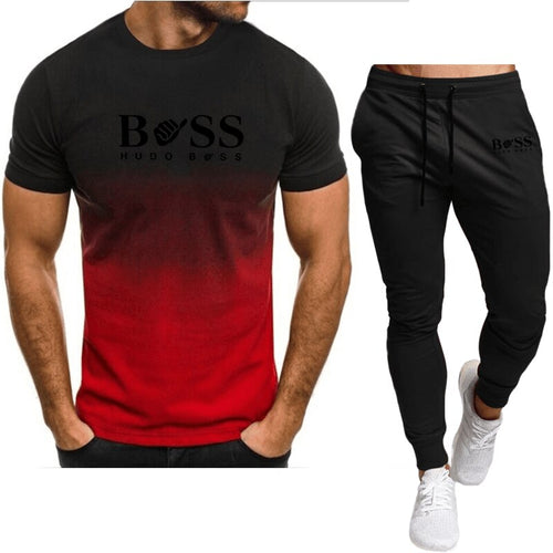 NEW Summer hot Men's T-Shirt + Pants Suit Men's Sports Suit Brand LOGO Printing Casual Fashion Cotton Short Sleeves T-shirt sets