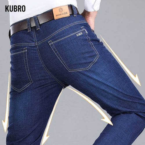 KUBRO Man Lente Herfst Luxe Merk Jeans Business Casual Upscale Mannelijke Vier Seizoenen Dragen Stretch Comfortabele Blauw Zwarte Broek 