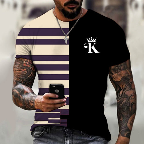 Zomer mannen Gestreepte K T-shirt 3d Print Korte Mouw Sweatshirt Koning K/Schoppen Een Patroon Harajuku T-shirt oversized Heren Tee Top 