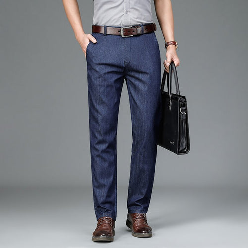 Hoge kwaliteit lente zomer heren business jeans klassiek katoen recht stretch merk denim broek twill overall broek 40 42 