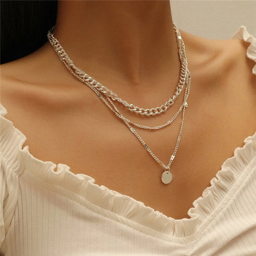 Crystal Zircon Heart Star Layered Pendant Necklace Set for Women Charms Fashion Square Rhinestone Female Vintage Jewelry