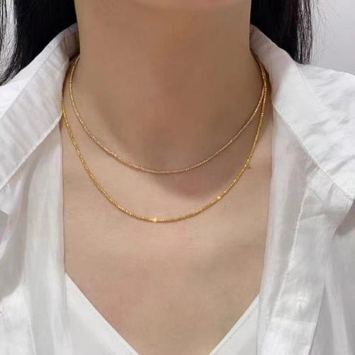 18K Gold Necklace Bungee Laser Bead Wave Bead