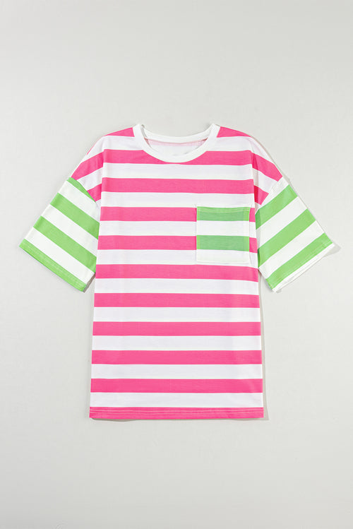 Pink Stripe Patch Pocket Drop Sleeve Slits